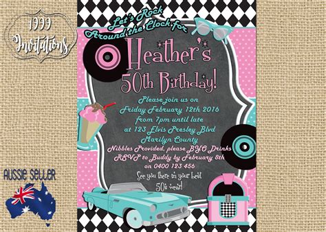 Printable Rock And Roll Invitation Rockabilly Party 50s