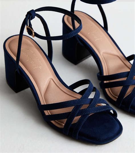 Navy Suedette Strappy Block Heel Sandals New Look