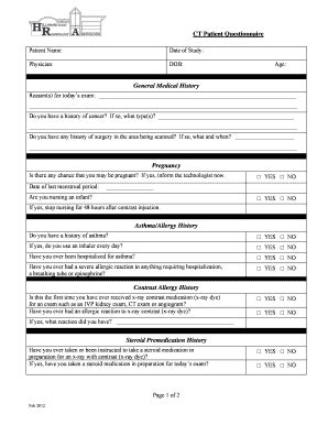 Fillable Online Ct Patient History Form Feb Doc Fax Email Print