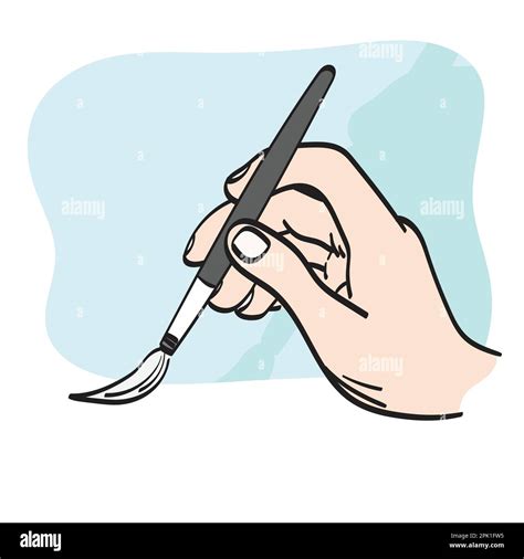 Closeup Hand Holding Paintbrush Illustration Vector Hand Drawn Isolated