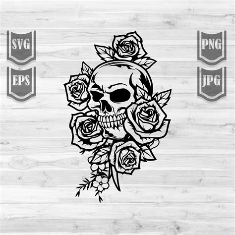 Skull Flowers Svg File Skull Svg Skull Clipart Floral Etsy Drawing