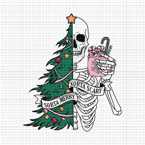 Funny Christmas Sorta Merry Sorta Scary Skeleton Xmas Tree Svg