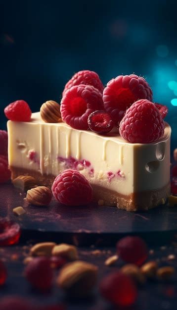 Premium Ai Image A Slice Of Raspberry Cheesecake With Raspberries On Top