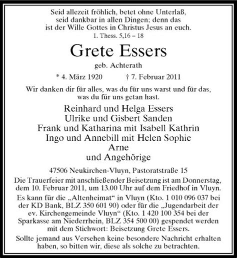 Alle Traueranzeigen F R Grete Essers Trauer Rp Online De