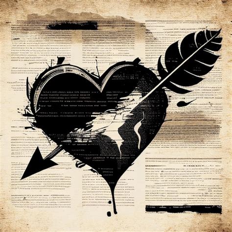 Premium Photo Heart Pierced By An Arrow Is Drawn On An Old Newspaper