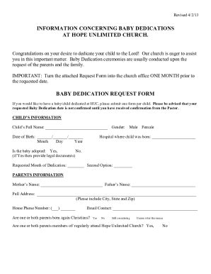 Fillable Online Baby Dedication Information And Request Form Doc Fax