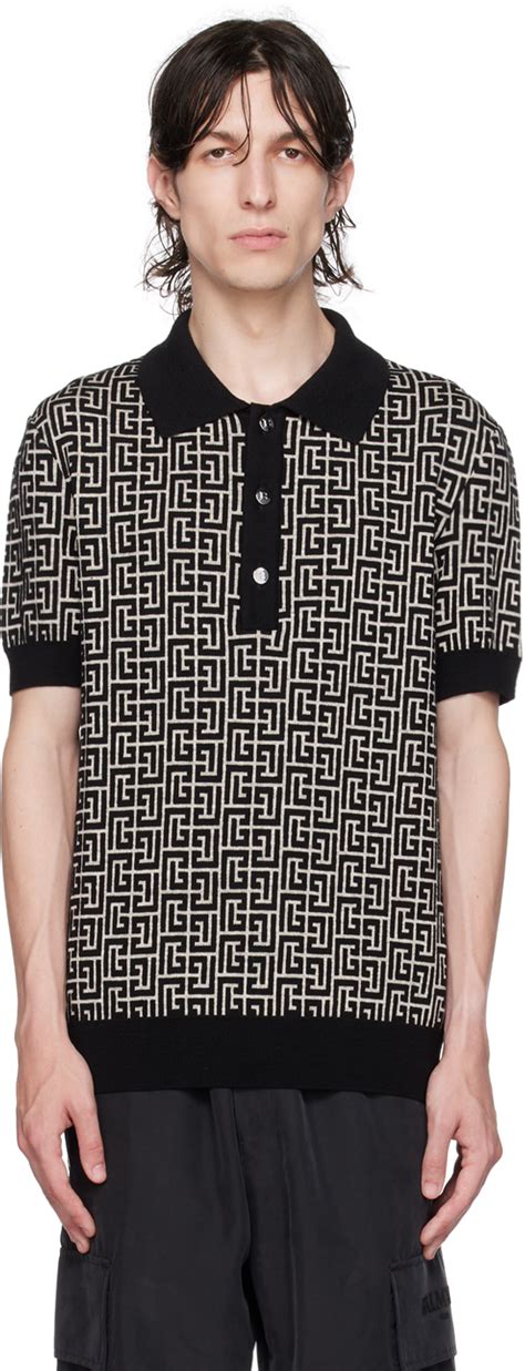 Balmain Black Beige Monogram Polo Balmain