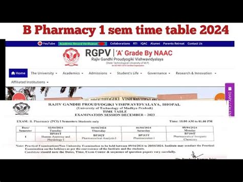 B Pharm Sem Rgpv Time Table Youtube