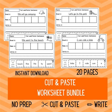 cut  paste reading worksheets  grade