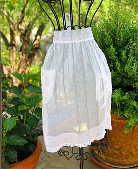 Vintage Bride Apron White Sheer Half Apron With Applique Bow Etsy