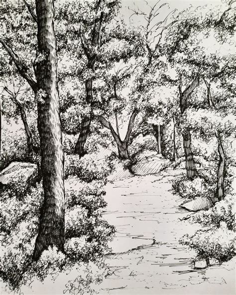 how to draw forest by using black pen and ink | Cityscape drawing ...