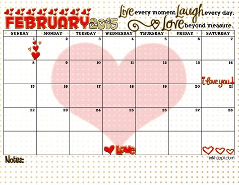 February 2015 Calendar With A Focus On 3 Special Words Inkhappi