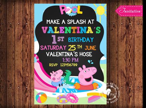 Peppa pig pool party invitation, Pool party invitatión, Peppa Pig invitatión. | Peppa pig ...