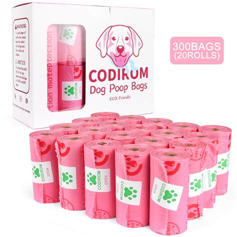 Biodegradable Eco Friendly Dog Poop Bags 300 Counts 20 Rolls Pink Codirom