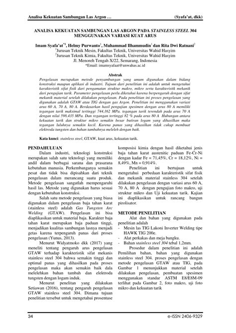 PDF ANALISA KEKUATAN SAMBUNGAN LAS ARGON PADA STAINLESS STEEL 304