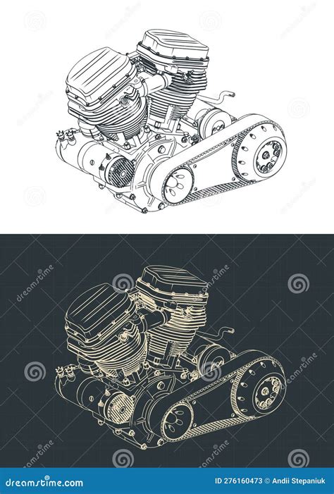 Motorcycle Engine Drawings Stock Illustration Illustration Of