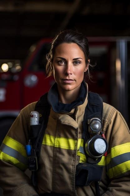 Premium Photo A Woman Wearing A Firefighter Uniform With A Fire Hose On Her Head