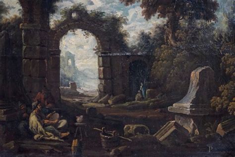 Pittore Della Fine Del XVII Secolo Capriccio Con Rovine E Figure Olio