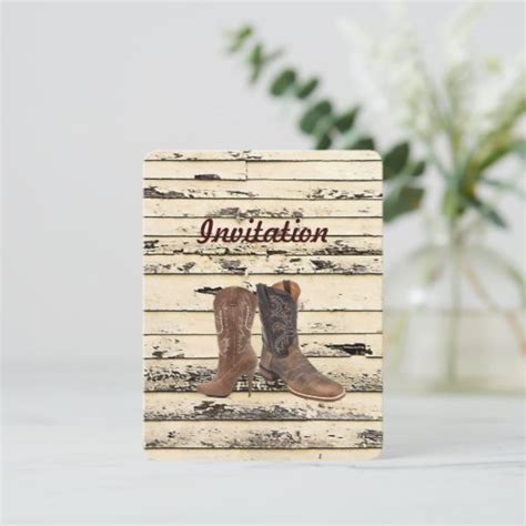 Rustic Cowboy Boots Western Country Wedding Invitation Zazzle