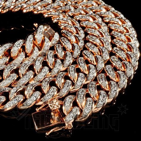 18k Rose Gold Iced Out Cuban Chain Nivs Bling