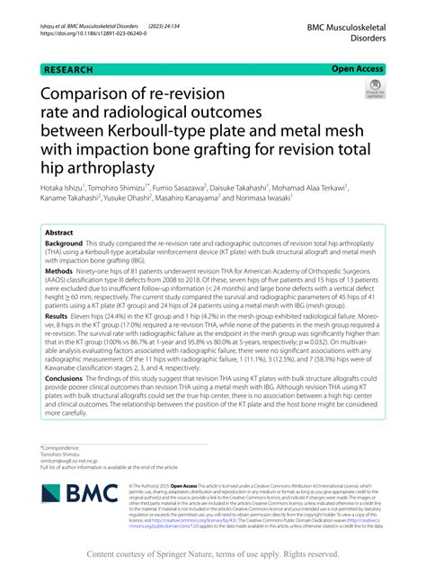 Pdf Comparison Of Re Revision Rate And Radiological Outcomes Between