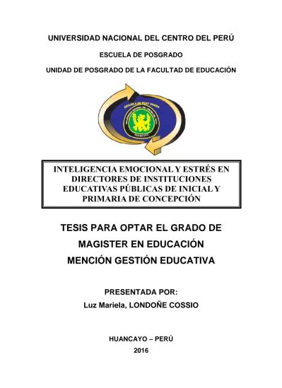 Tesis Para Optar El Grado De Magister En Educaci N Menci N Gesti N