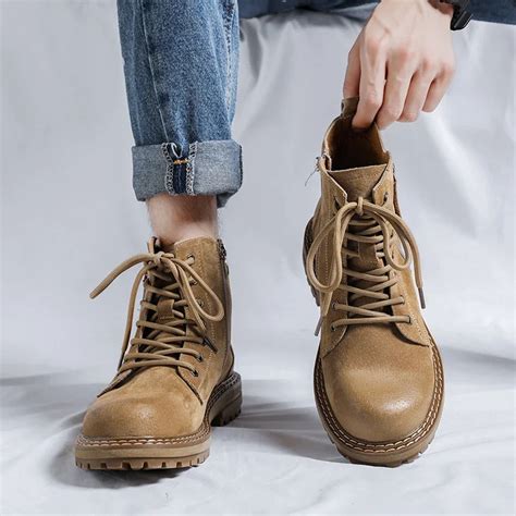 Bottes En Cuir V Ritable Lacets Pour Hommes Chaussures D Contract Es