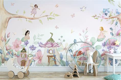 Fairy Mural Wallpaper, Nursery Wallpaper, Nursery Wallpaper, Secret ...