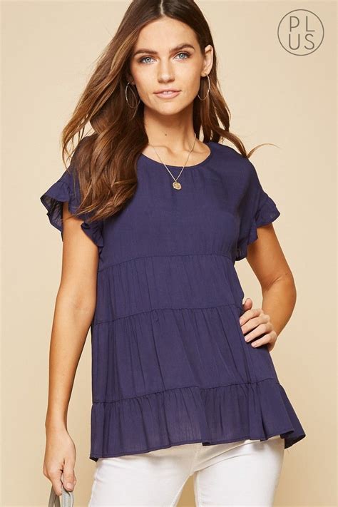 Solid Navy Babydoll Top Babydoll Top Ladies Tops Fashion Tops