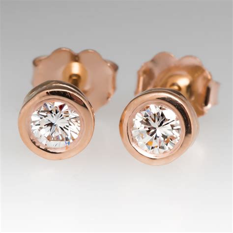 14K Rose Gold Bezel Diamond Stud Earrings 40 CTW