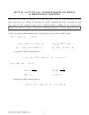 Tangent Planes And Linear Approximations Equations And Solutions