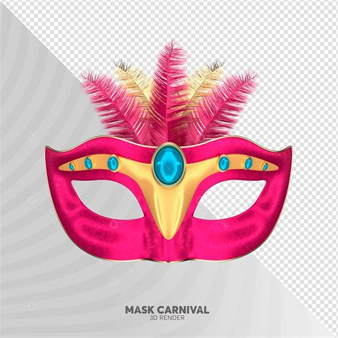 Elemento 3D de Carnaval Máscara Rosa PSD PNG Transparente Sem Fundo