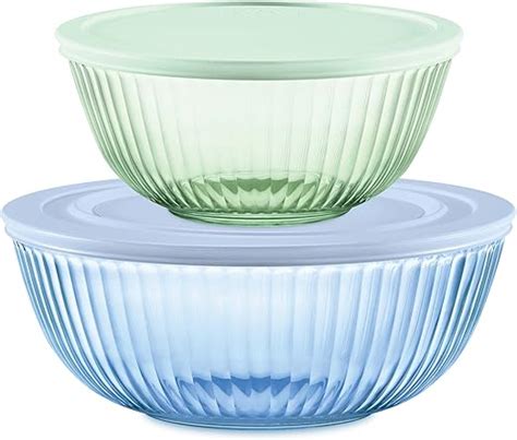 Pyrex Colors 2 Pack Sculpted Tinted Mediumlarge Glass Mixing Bowls With Lids