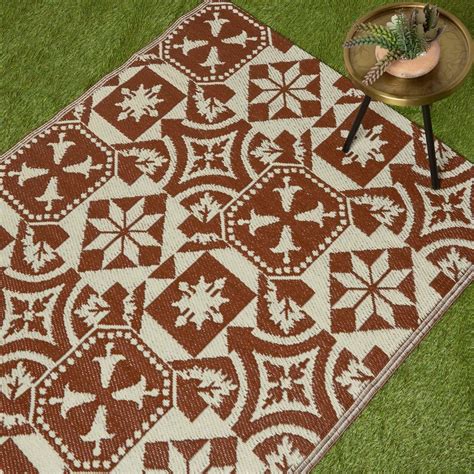 Brown Tile Mosaic Pattern Reversible Outdoor Rug