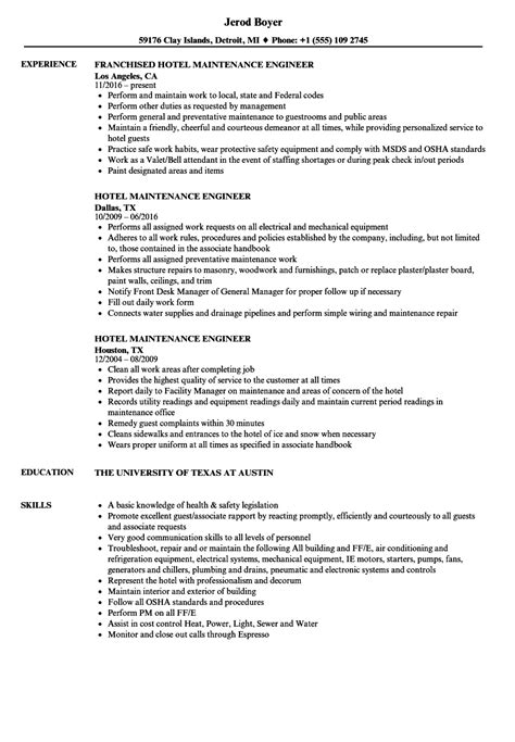 Hotel Maintenance Engineer Resume Samples Velvet Jobs