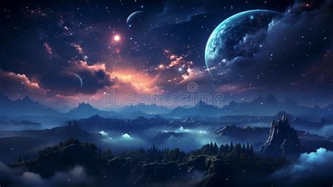 Starry Sky Above The Clouds Beautiful Sky Background Generative Ai Stock Illustration