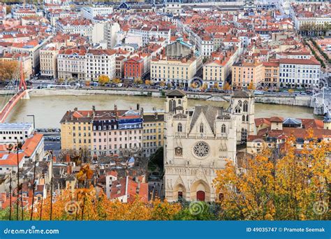 Lyon Old Town and the Cathedral Saint Jean, France Stock Image - Image ...