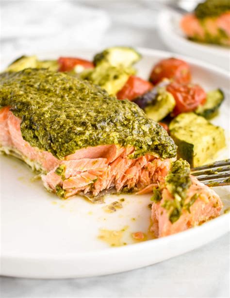 Baked Pesto Salmon Recipe Herbs Flour