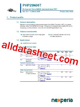 PHP29N08T Datasheet PDF Nexperia B V All Rights Reserved