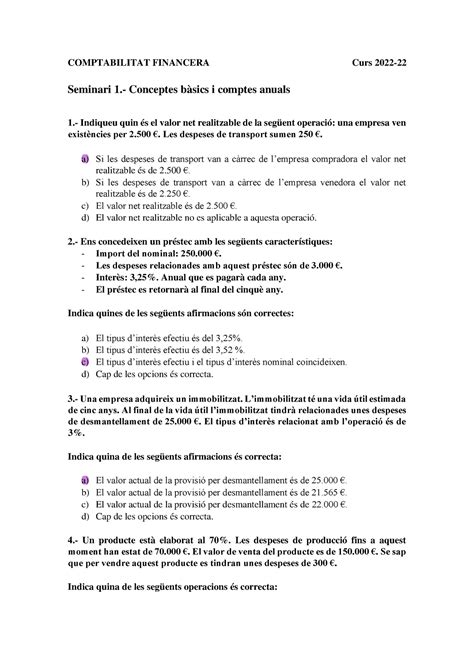 Seminari 1 Test COMPTABILITAT FINANCERA Curs 2022 Seminari 1