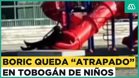 Presidente Gabriel Boric queda atrapado en un tobogán para niños en