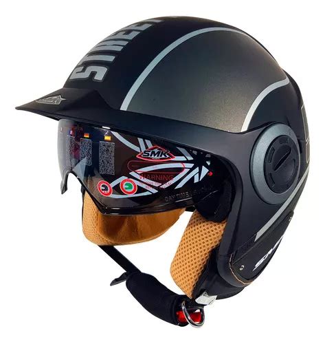 Casco Moto Abierto Smk Con Visera Y Visor Derby Grid Color Negro Mate