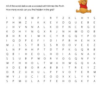 Word Search Winnie The Pooh