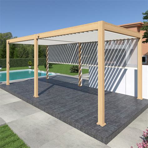 Pergola Autoportante En Alu Bois Lames Et Stores Blanc X M Ombrea