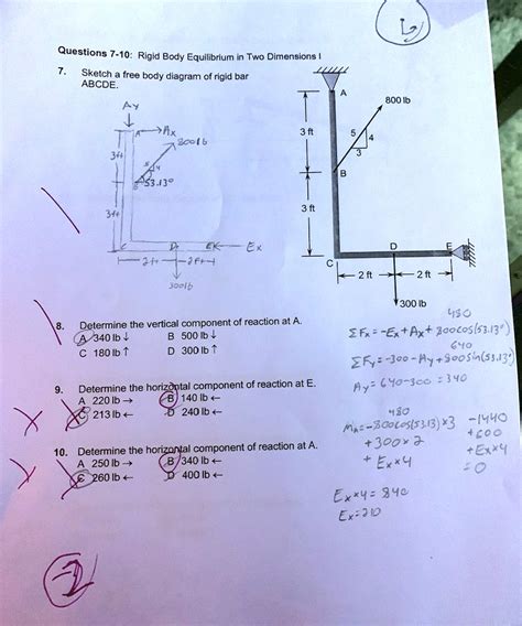 Solved Sketch A Free Body Diagram Of Rigid Bar Abcde Ay V Ib