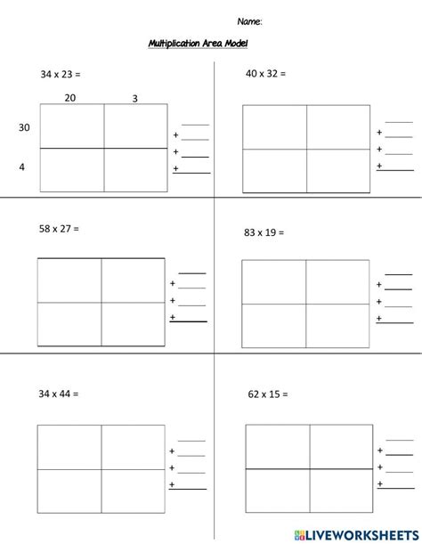 Multiplication Area Model Worksheet Live Worksheets Worksheets Library