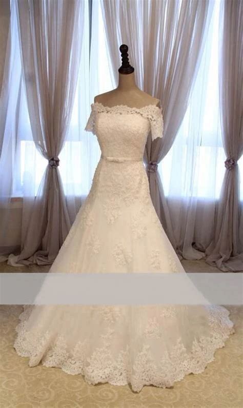 2014 Fashion Design Off Shoulder Short Sleeve A Line Lace Wedding