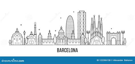 Barcelona Skyline And Landmarks Silhouette Cartoon Vector ...