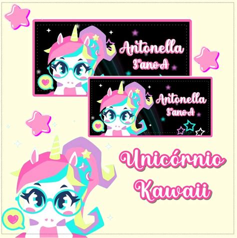 Kit Etiqueta Escolar Vinil Unicornio Kawaii Puket Elo