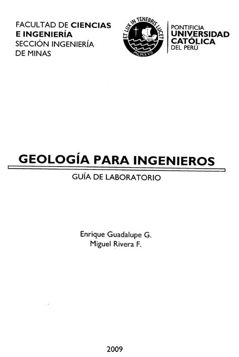 Geolog A Para Ingenieros Gu A De Laboratorio Geolog A De Minas Pucp